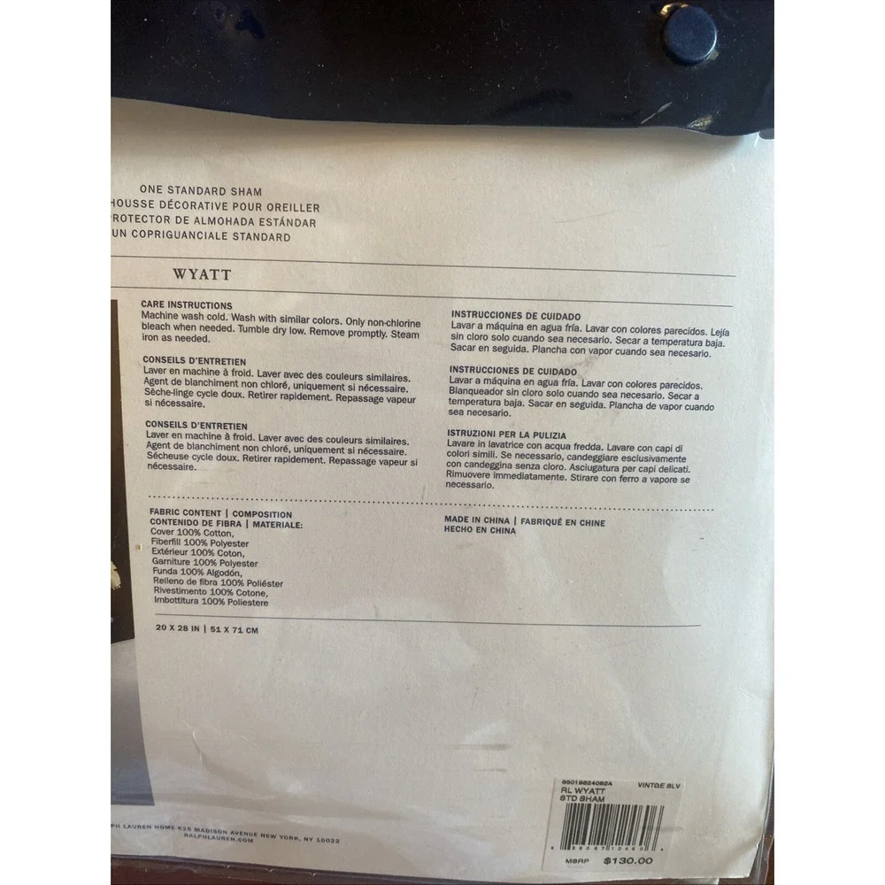 NEW ONE  RALPH LAUREN Wyatt Metropolitan Gray Diamond‎ Quilted  STANDARD SHAM